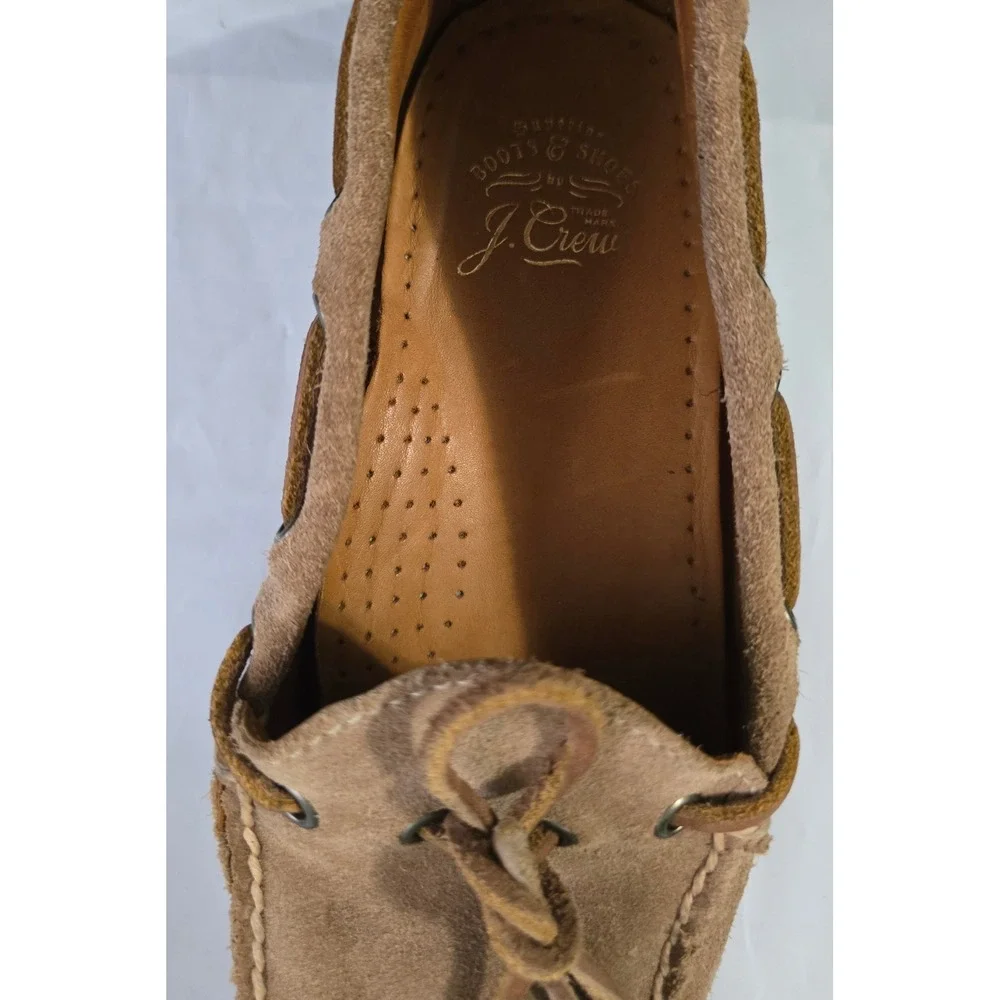 J.Crew Mens Ludlow Suede Boat Shoes Tan Brown Vibram Sole Loafers Size 8.5